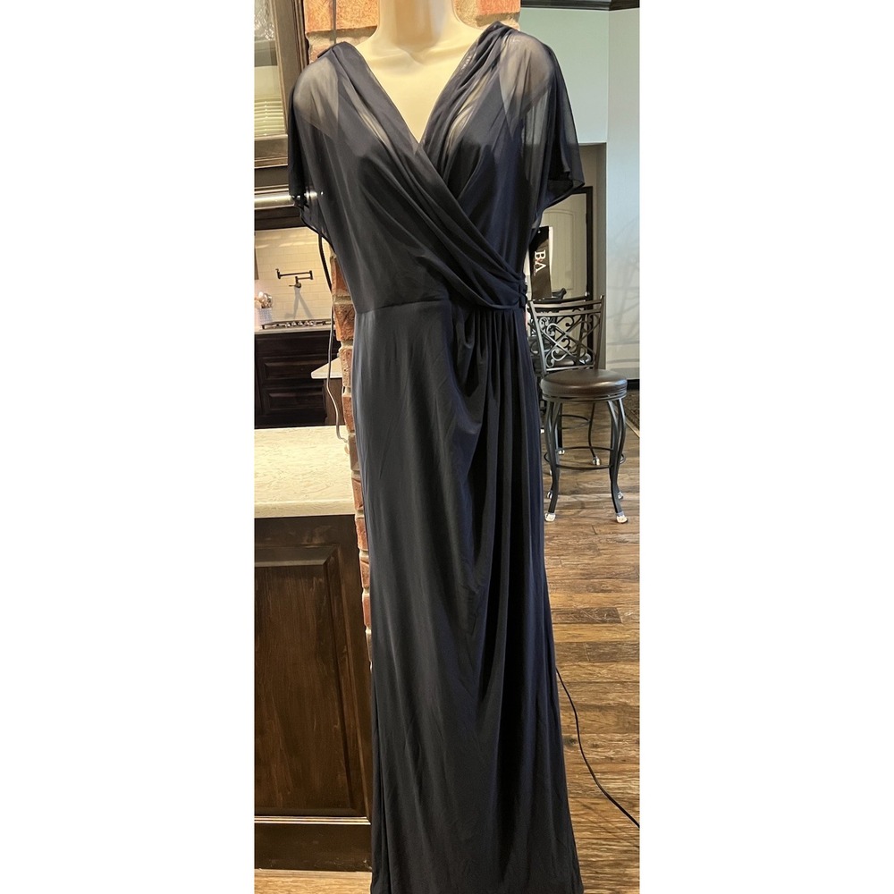 Betsy & Adam Navy Blue Draped-Mesh V-Neck Sheath Dress Sz 4 Mother of the Bride - Picture 4 of 14